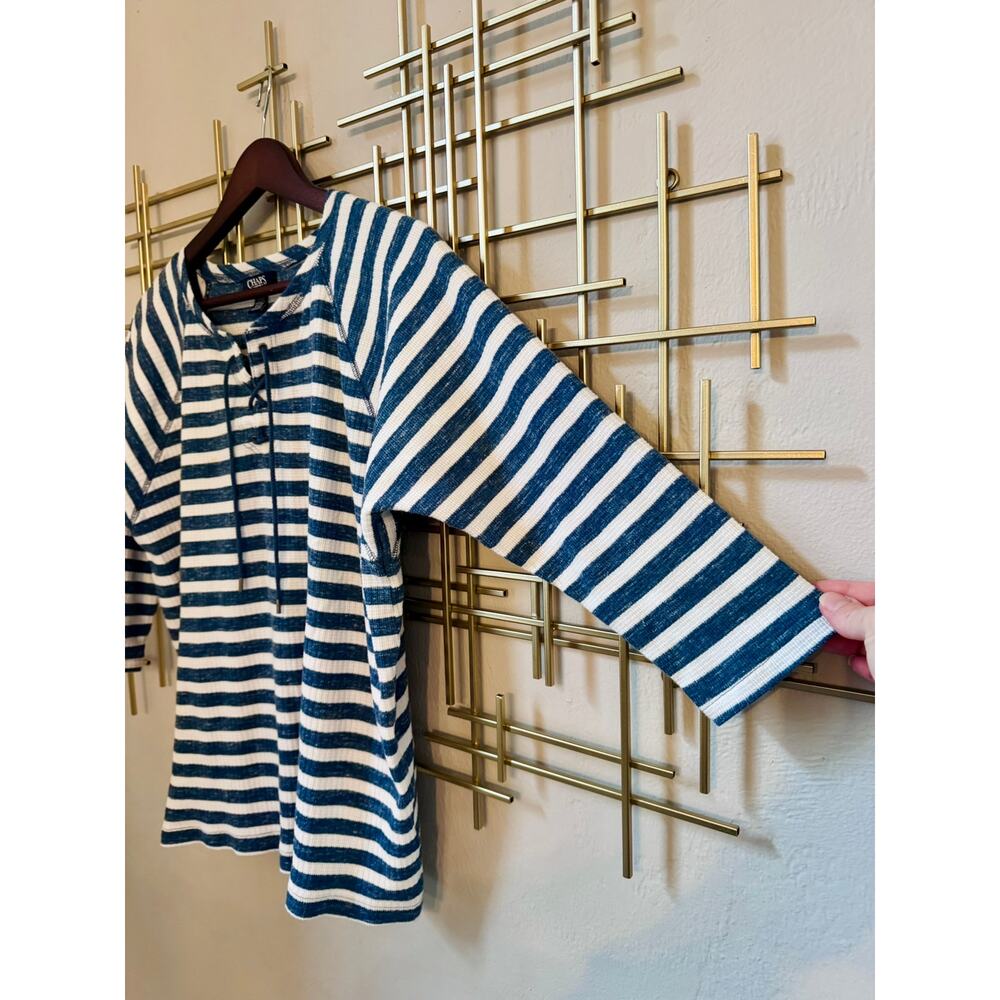 Chaps Blue White Striped Lace Up Nautical Top M - Picture 3 of 7